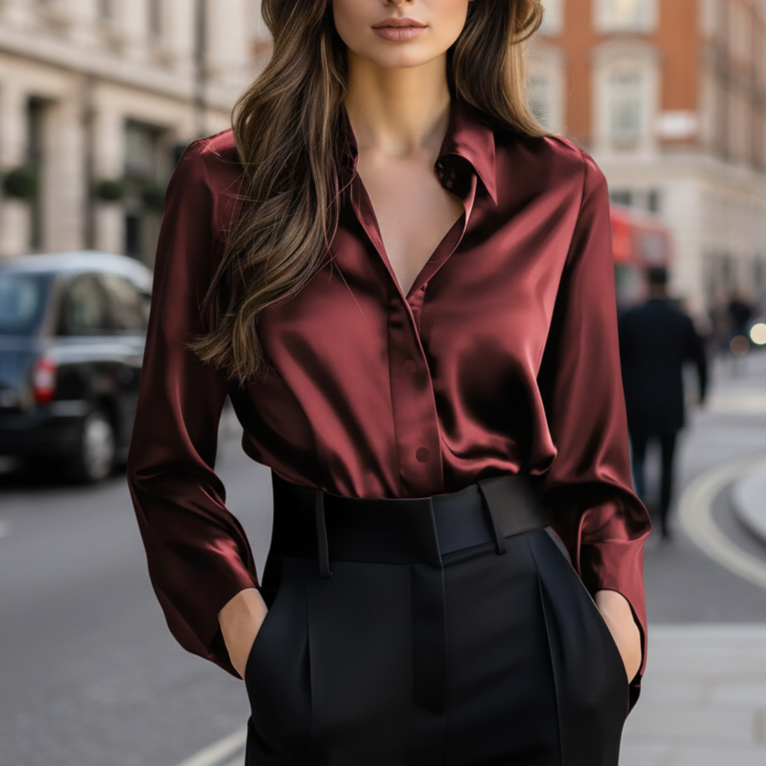 Silky Finish Button Front Blouse For Women | Liorenne