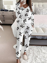 Bow Print V Neck Top And Trousers Set For Women | Sandra