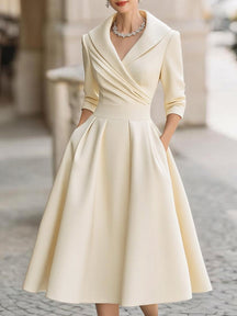 Elegant Draped Collar Midi Dress For Women | Ange