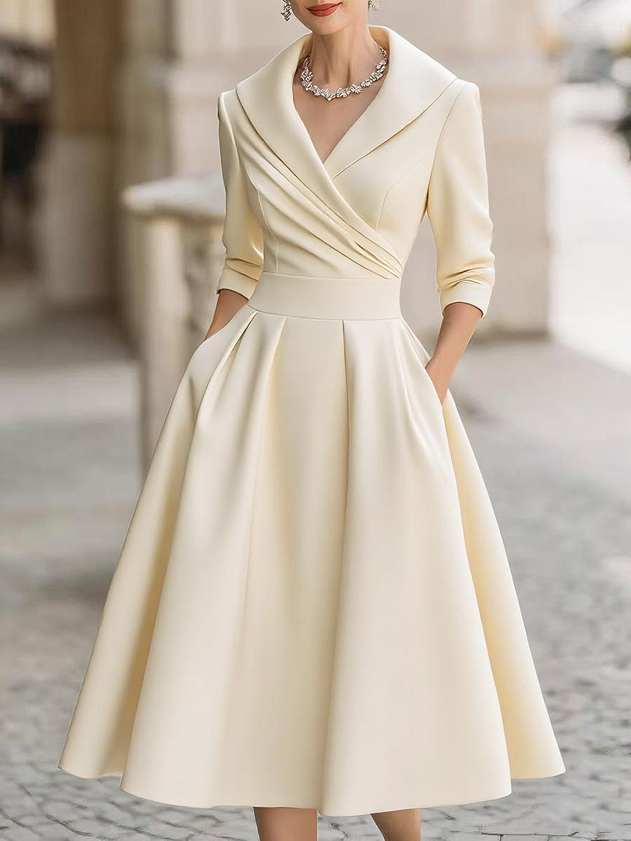 Elegant Draped Collar Midi Dress For Women | Ange