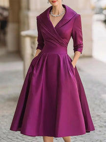 Elegant Draped Collar Midi Dress For Women | Ange