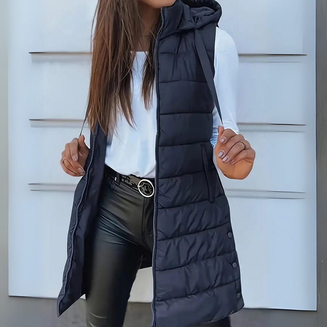 Long Quilted Hooded Gilet for Women | Arlisse