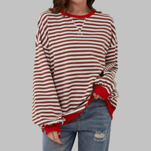 Striped Long Sleeve Round Neck Sweatshirt For Women | Mila