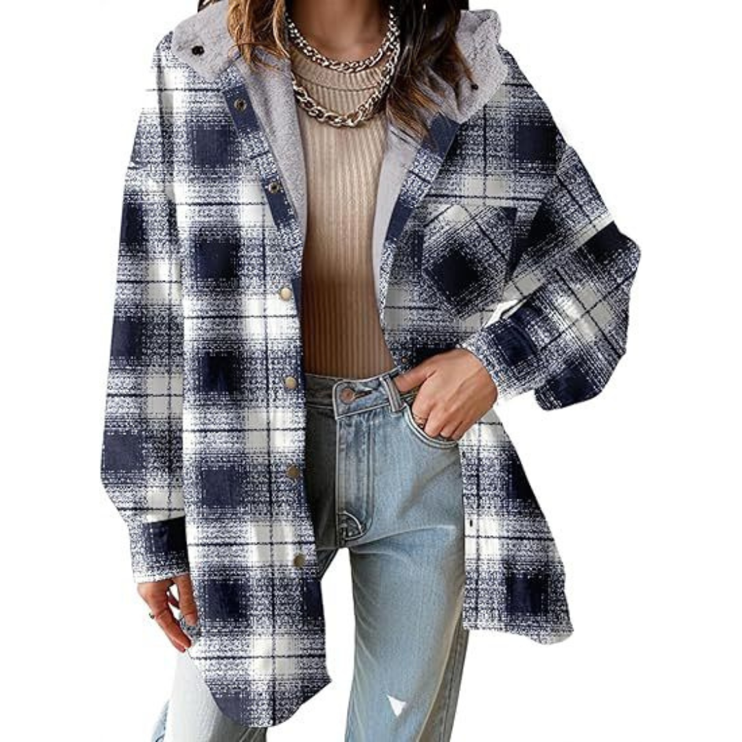 Relaxed Fit Hooded Plaid Jacket For Women | Brinley
