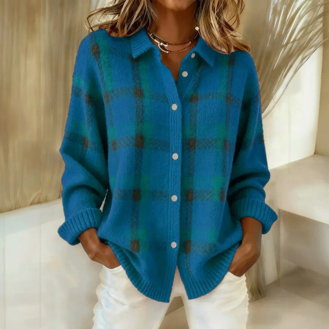 Relaxed Check Button Front Sweater For Women | Lanie