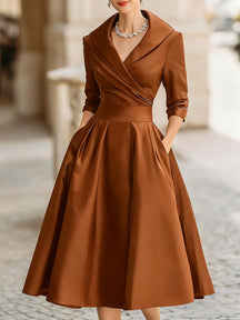 Elegant Draped Collar Midi Dress For Women | Ange