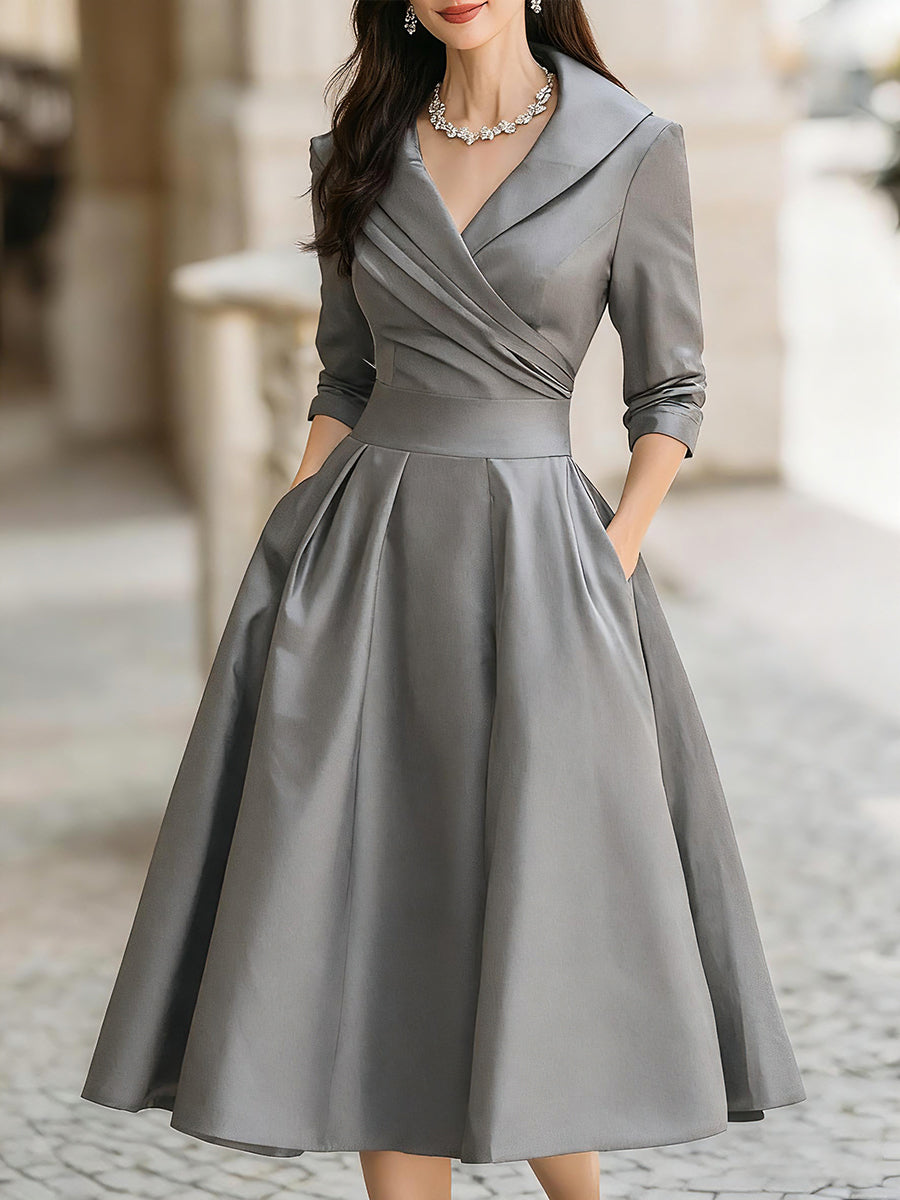 Elegant Draped Collar Midi Dress For Women | Ange