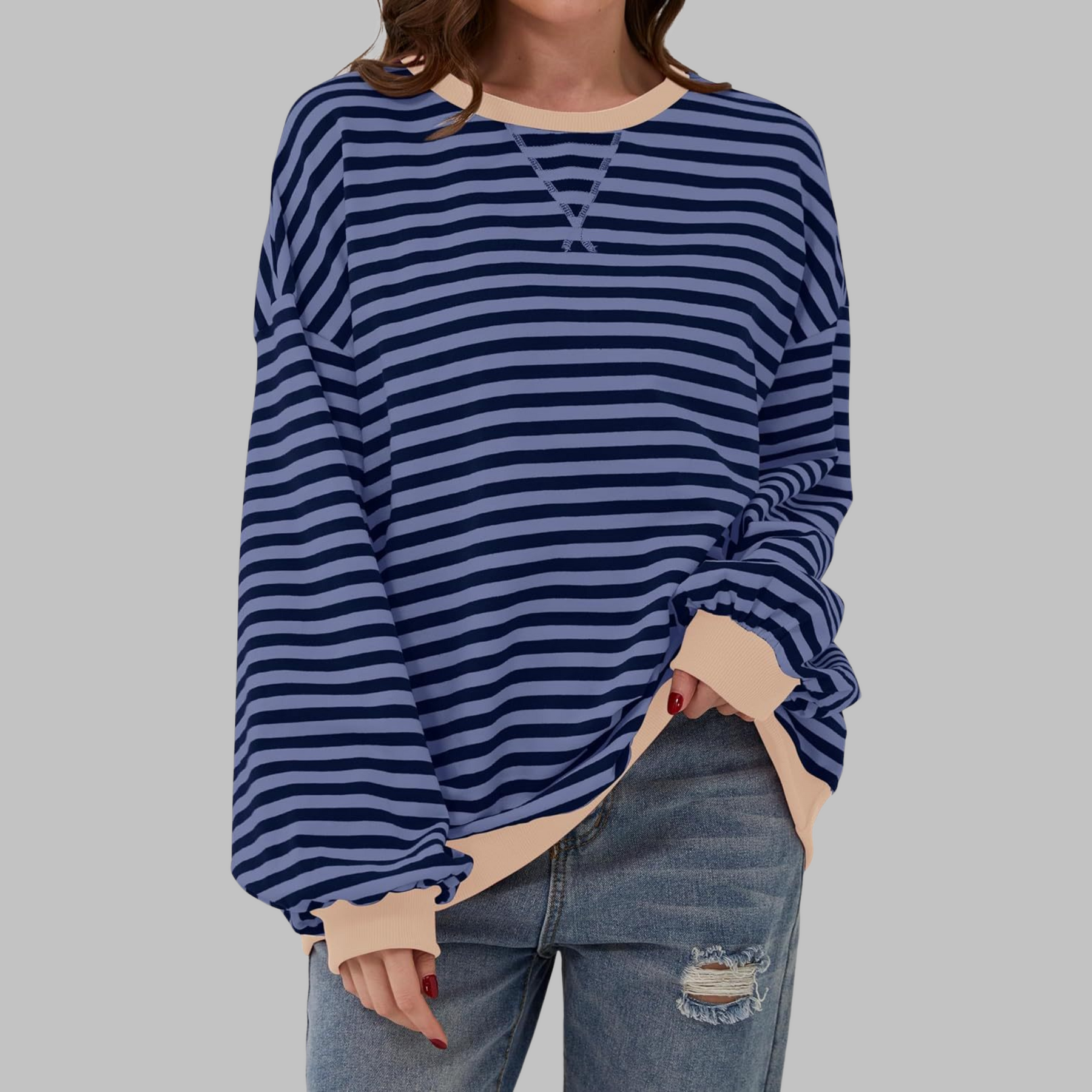 Striped Long Sleeve Round Neck Sweatshirt For Women | Mila