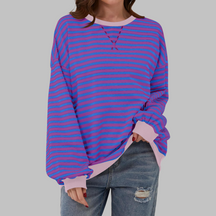 Striped Long Sleeve Round Neck Sweatshirt For Women | Mila