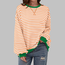 Striped Long Sleeve Round Neck Sweatshirt For Women | Mila