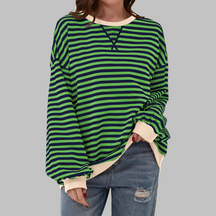 Striped Long Sleeve Round Neck Sweatshirt For Women | Mila