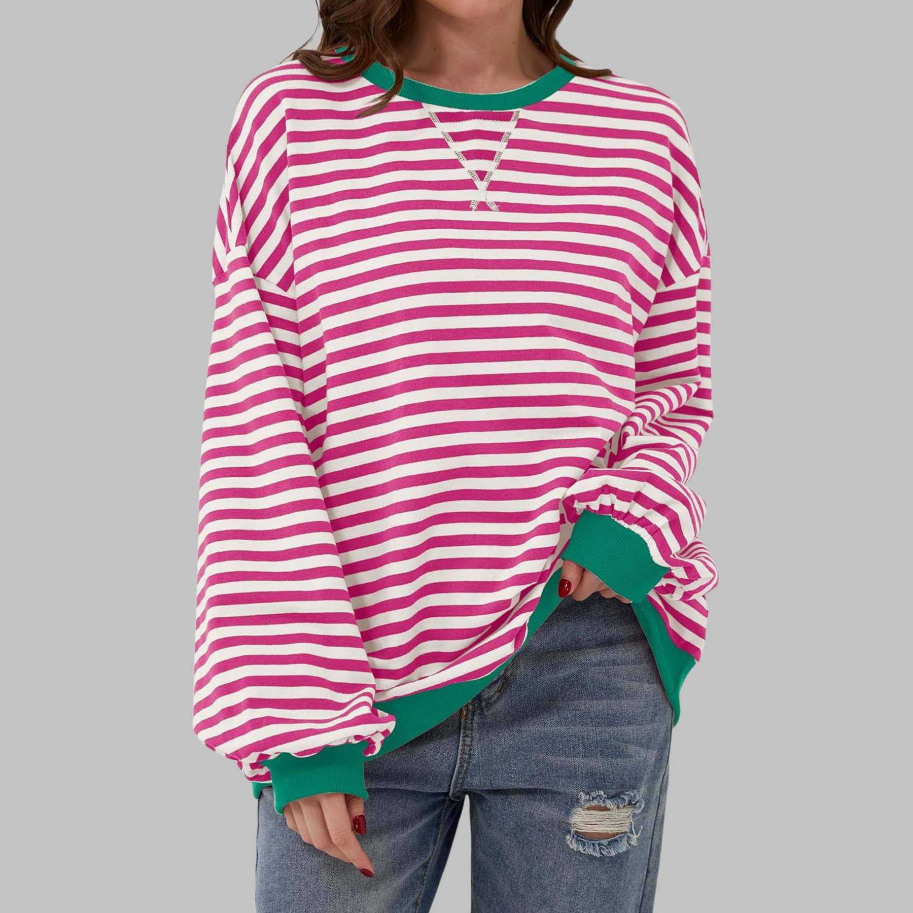 Striped Long Sleeve Round Neck Sweatshirt For Women | Mila
