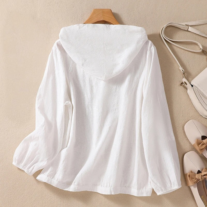 Lightweight Button Front Hooded Top For Women | Sorella