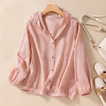 Lightweight Button Front Hooded Top For Women | Sorella