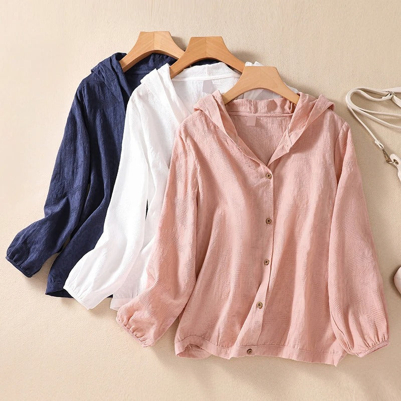 Lightweight Button Front Hooded Top For Women | Sorella