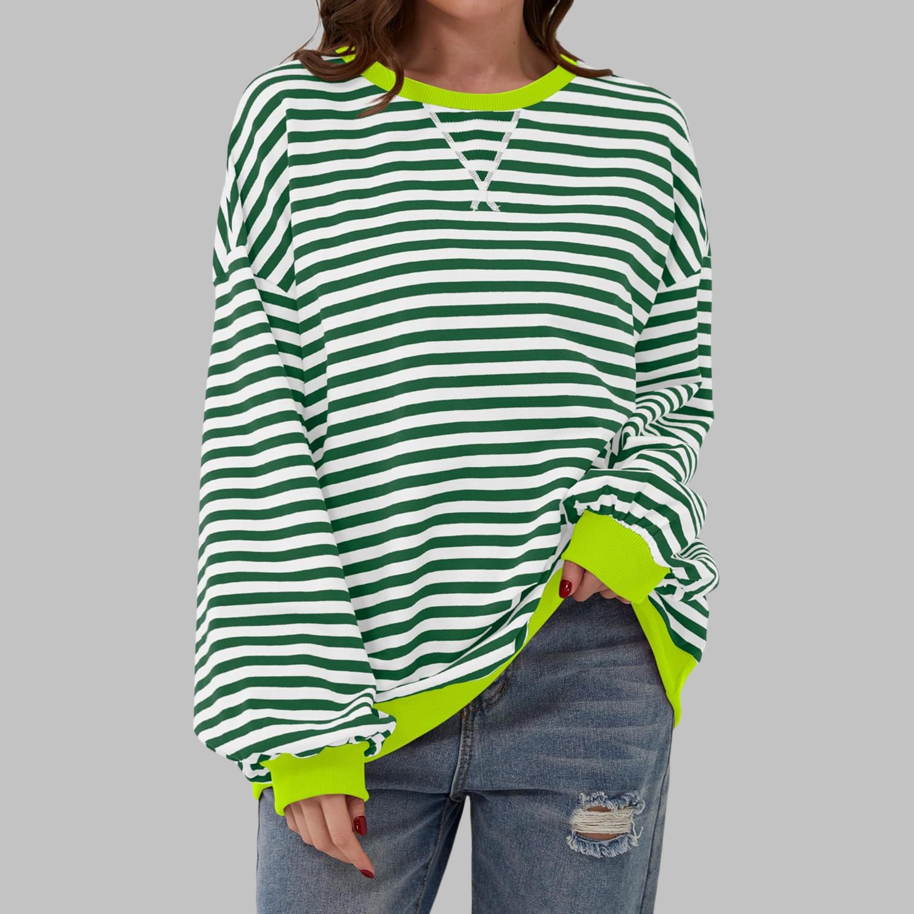 Striped Long Sleeve Round Neck Sweatshirt For Women | Mila