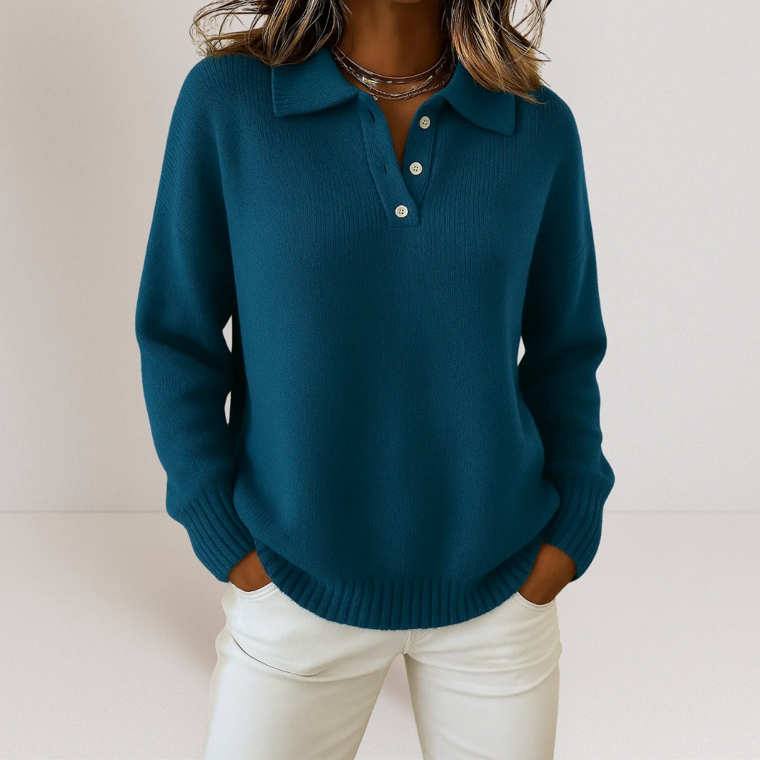 Collared Button Neck Sweater for Women | Celestine