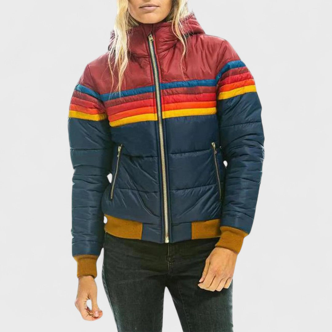Striped Hooded Puffer Jacket For Women | Elara