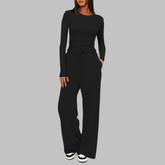 Casual Long Sleeve Top And Wide Leg Trousers Set For Women | Virella