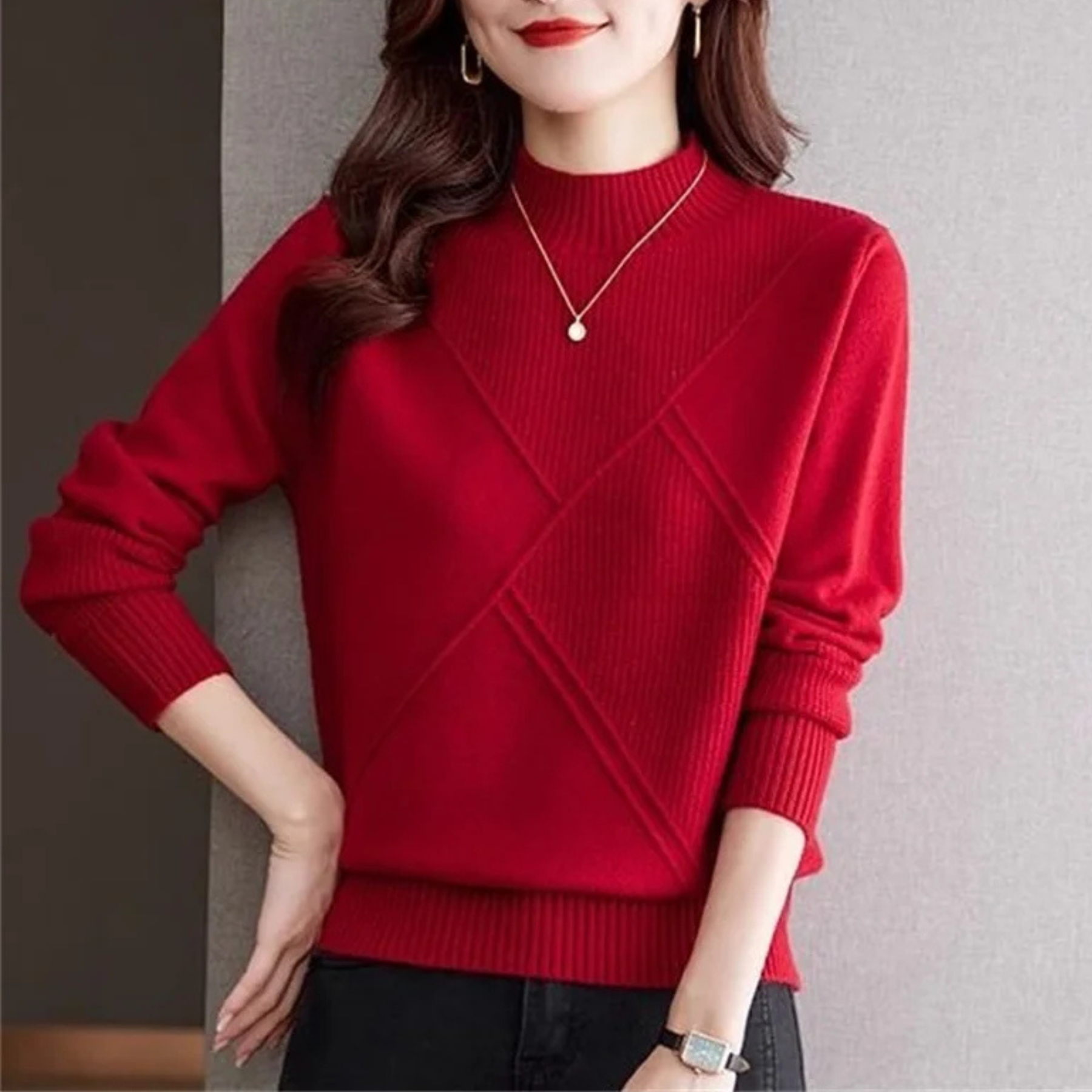 Ribbed Mock Neck Sweater For Women | Elowenna