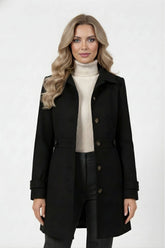 Belted Button Front Long Coat For Women | Mirevane