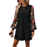 Floral Embroidered Bishop Sleeve Dress For Women | Elisia