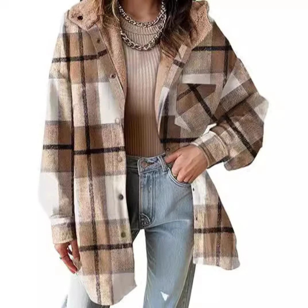 Relaxed Fit Hooded Plaid Jacket For Women | Brinley