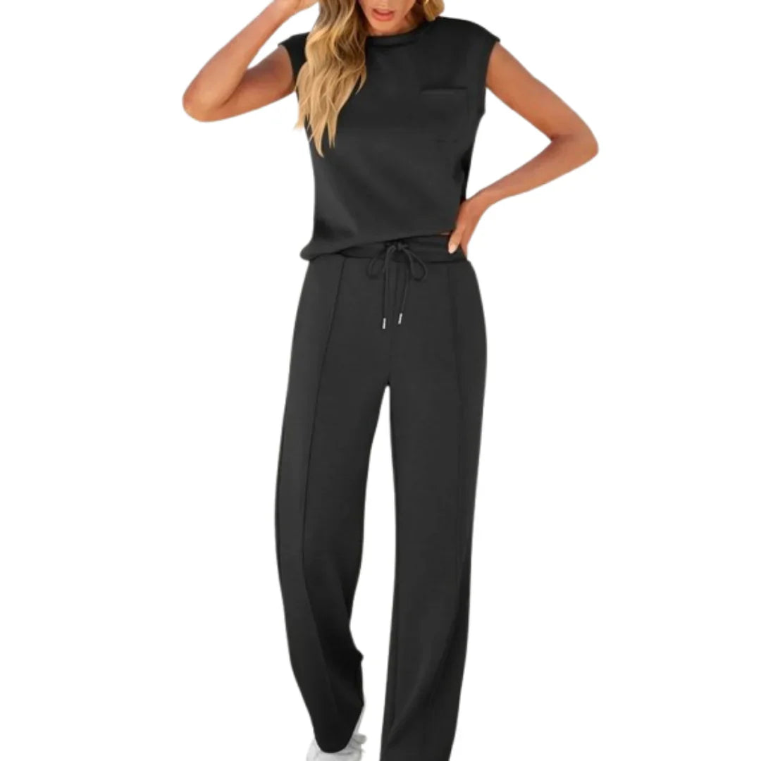 Sleeveless Top And Wide Leg Trousers Set For Women | Eliana
