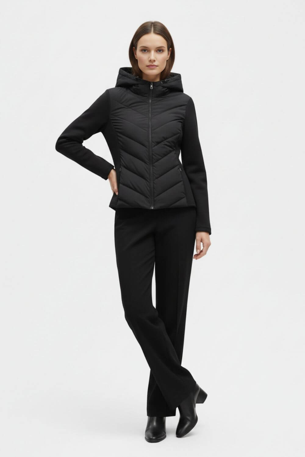 Hooded Chevron Quilted Puffer Jacket For Women | Selvara