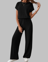 Casual Short Sleeve Top And Trousers Set For Women | Elamirae