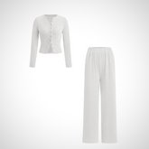 Elegant Button Front Long Sleeve Top And Trousers Set For Women | Arlena