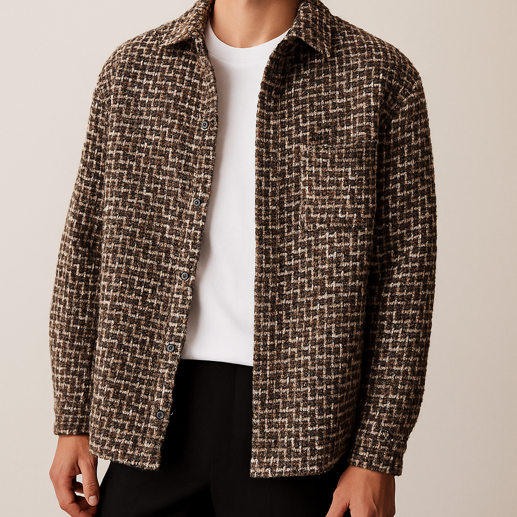 Houndstooth Button Front Overshirt For Men | Victor