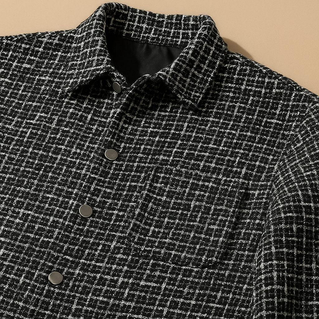 Houndstooth Button Front Overshirt For Men | Victor