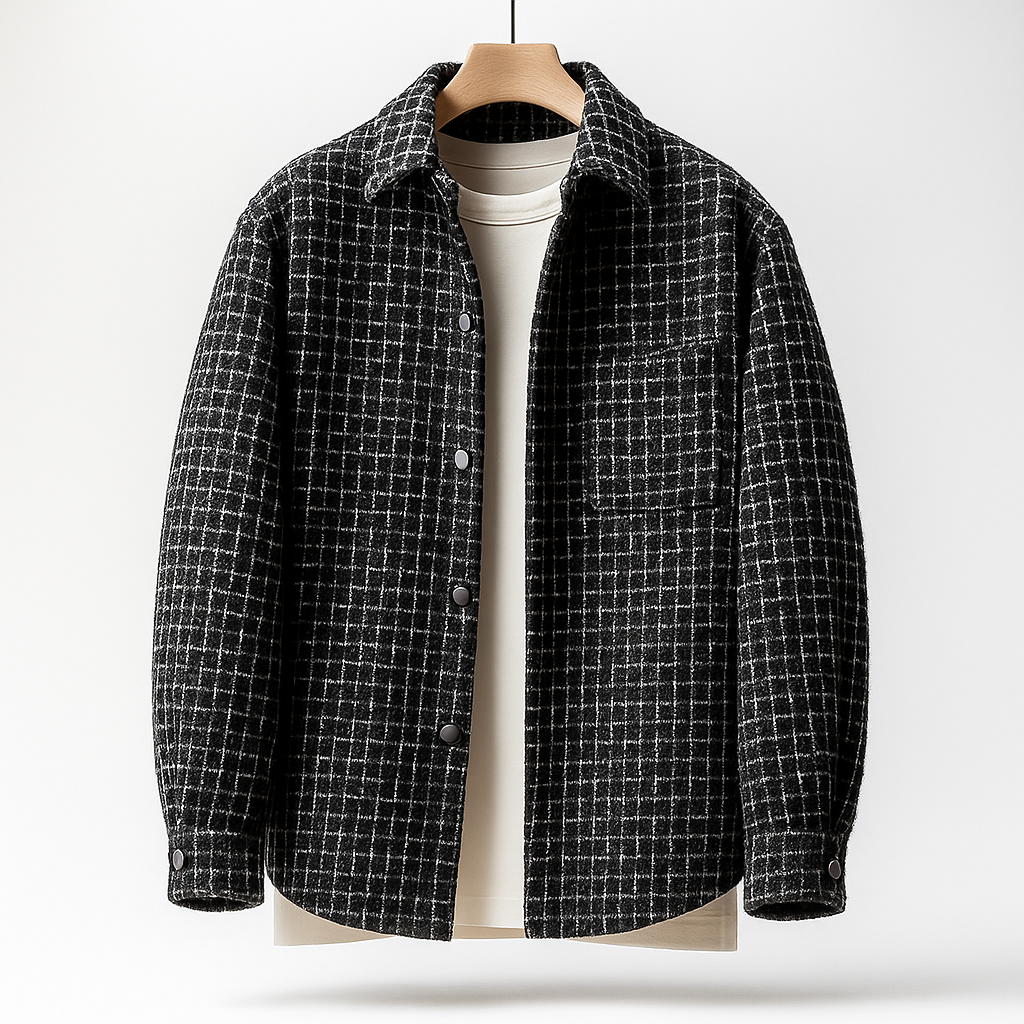 Houndstooth Button Front Overshirt For Men | Victor