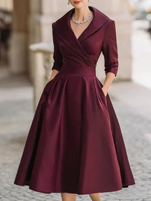 Elegant Draped Collar Midi Dress For Women | Ange