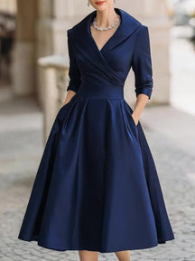 Elegant Draped Collar Midi Dress For Women | Ange