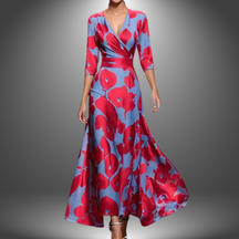 Floral V Neck Long Dress For Women | Maravelle