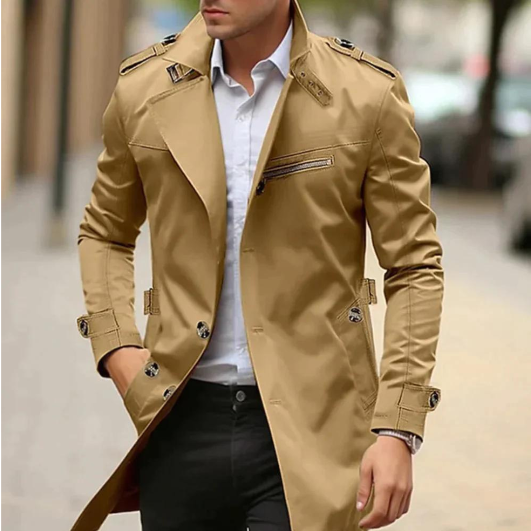 Classic Double Breasted Trench Coat For Men | Alarion