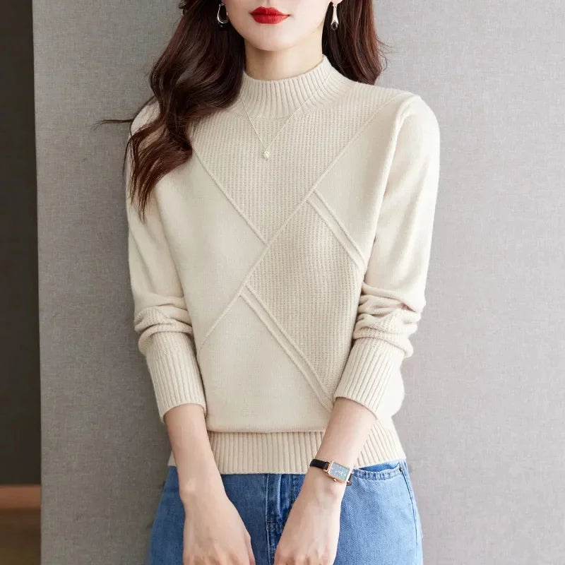 Ribbed Mock Neck Sweater For Women | Elowenna