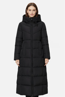 Long Hooded Quilted Puffer Coat For Women | Evelira