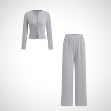 Elegant Button Front Long Sleeve Top And Trousers Set For Women | Arlena