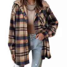 Relaxed Fit Hooded Plaid Jacket For Women | Brinley