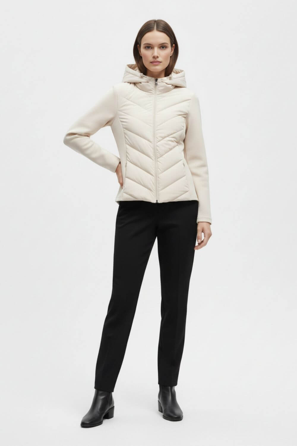 Hooded Chevron Quilted Puffer Jacket For Women | Selvara