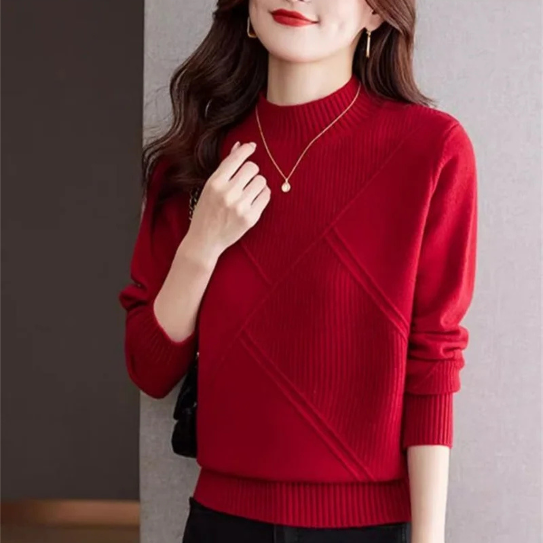Ribbed Mock Neck Sweater For Women | Elowenna