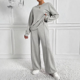 Casual Long Sleeve Sweatshirt And High Waist Trousers Set For Women | Veloura