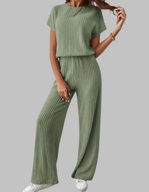 Casual Short Sleeve Top And Trousers Set For Women | Elamirae