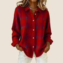 Retro Check Button Sweater For Women | Elodie
