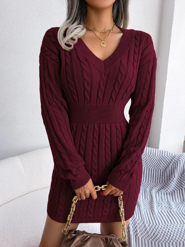 Cozy Long Sleeve V Neck Sweater Dress For Women | Mirevalda