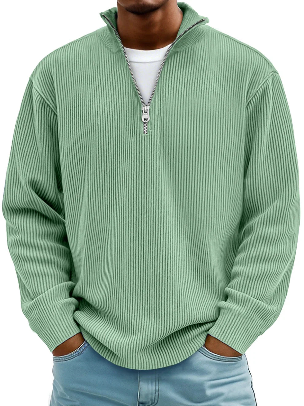 Half Zip Ribbed Sweater For Men | Dario