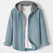Textured Button Front Hooded Jacket For Men | Matteo